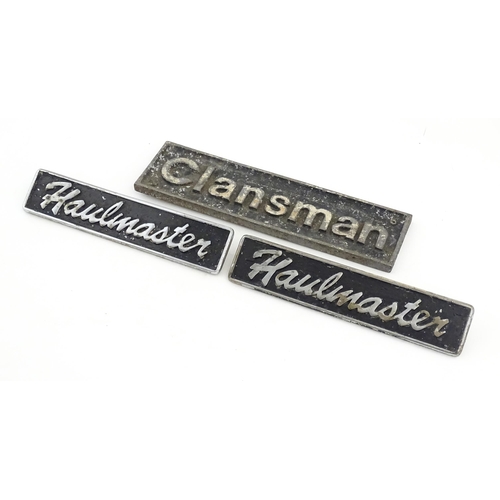 1071 - Three mid 20thC marque plates from classic vehicles, comprising a cast aluminium Clansman (Albion) l... 