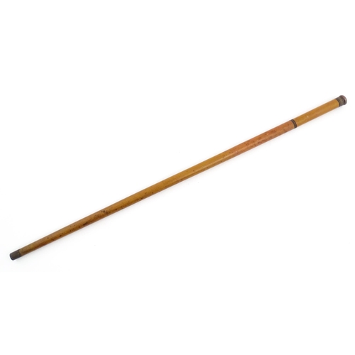 1252 - An early 20thC boxwood walking cane, the removable handle with provision for glass vial. Approx. 35 ... 