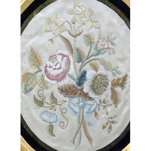 1258 - Two 19thC silkwork embroideries depicting floral and foliate sprays. Approx. 8