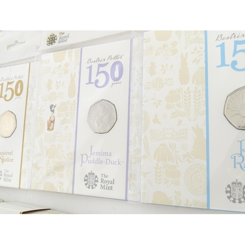 786A - Coins: A quantity of Royal Mint Beatrix Potter 50p / fifty pence commemorative collectable coins, co... 