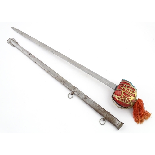 821 - Militaria: a 20thC basket hilt display sword, 34 1/2