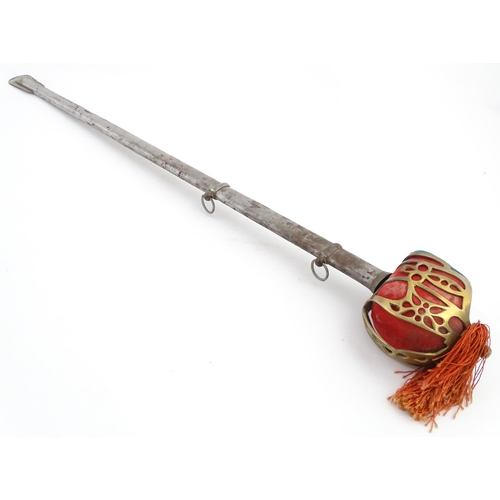 821 - Militaria: a 20thC basket hilt display sword, 34 1/2