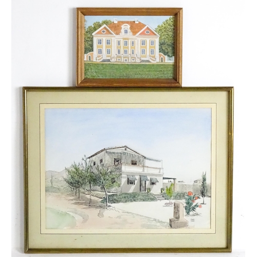 1610A - 20th century, Watercolour, A view of a Continental villa. Signed with initials FWQ and dated 1962. T... 