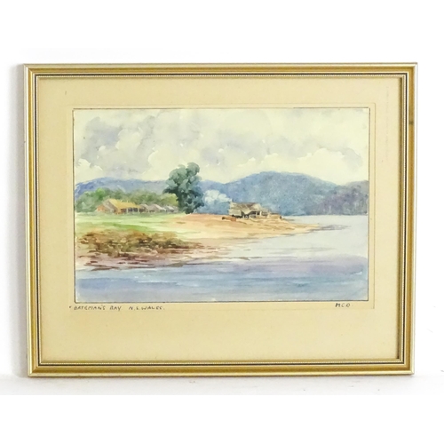 1640 - 19th century, Australian School, Watercolour, Bateman's Bay, New South Wales. Titled and signed with... 