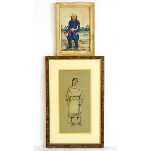 1648 - 19th century, Watercolours, Two portraits comprising a full length portrait of a Native American Ind... 