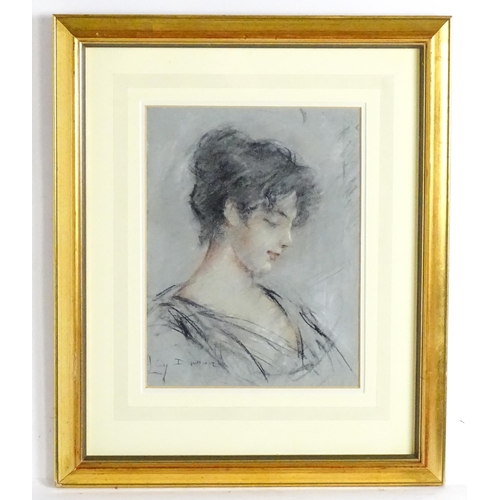 1682 - Lucien Levy-Dhurmer (1865-1953), French School, Pastel on paper, A portrait of a young lady. Signed ... 