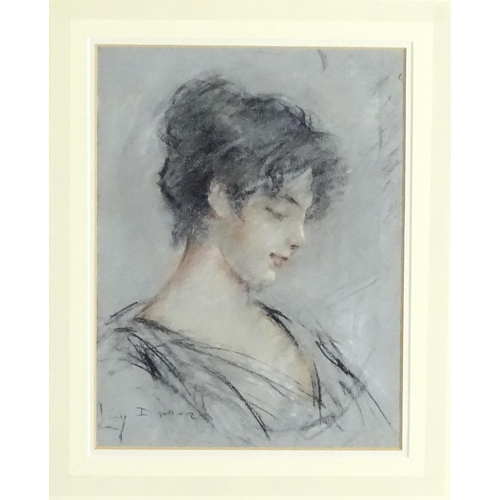 1682 - Lucien Levy-Dhurmer (1865-1953), French School, Pastel on paper, A portrait of a young lady. Signed ... 