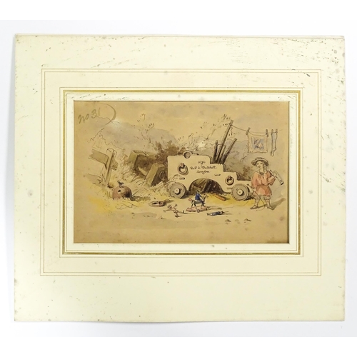 1786 - Robert Pritchett, 19th century, Watercolour and ink, Childhood, A yard scene with a scattering of to... 