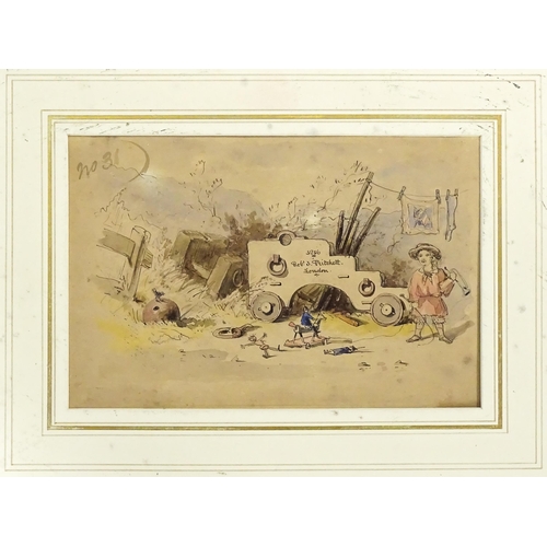 1786 - Robert Pritchett, 19th century, Watercolour and ink, Childhood, A yard scene with a scattering of to... 