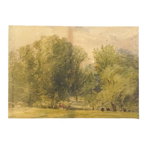 1787 - Manner of David Cox Senior (1783-1859), Watercolour, Soldiers marching through a woodland park with ... 