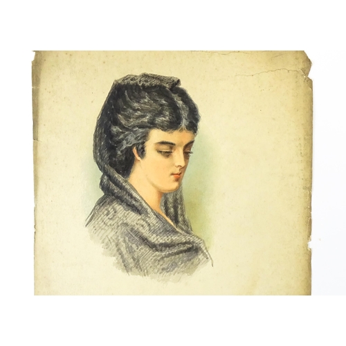 1792 - F. R. Stock, Early 20th century, Watercolour, A portrait of a young Continental lady. Approx. 10