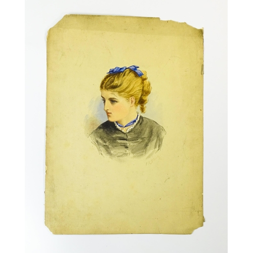 1793 - F. R. Stock, Early 20th century, Watercolour, A portrait of a young 19th century lady with a ribbon ... 