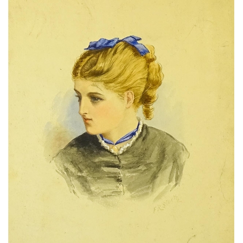 1793 - F. R. Stock, Early 20th century, Watercolour, A portrait of a young 19th century lady with a ribbon ... 