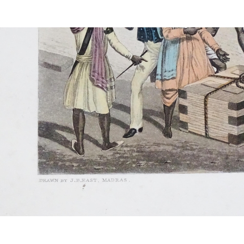 1798 - C. Hunt after J. B. East, 19th century, Hand coloured engraving, Madras Embarking. Published by Acke... 