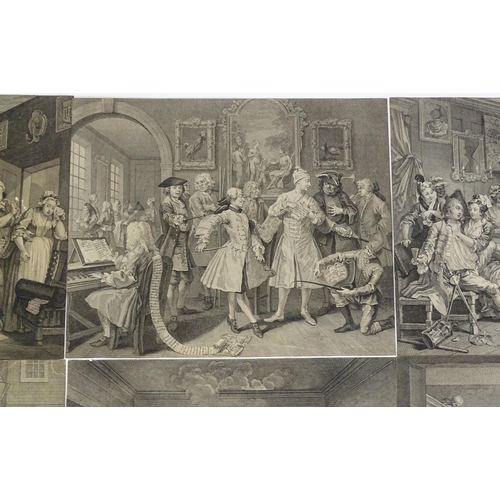 1801 - After William Hogarth (1697-1764), Engravings, The Rake's Progress, Plates 1-8 - The Young Heir Taki... 