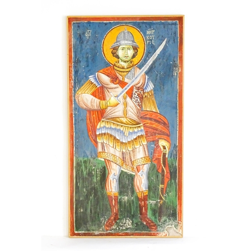 1843 - Dragomir Jacovic, Macedonian School, Watercolour, A study of a fresco depicting St. Mercurios at St ... 