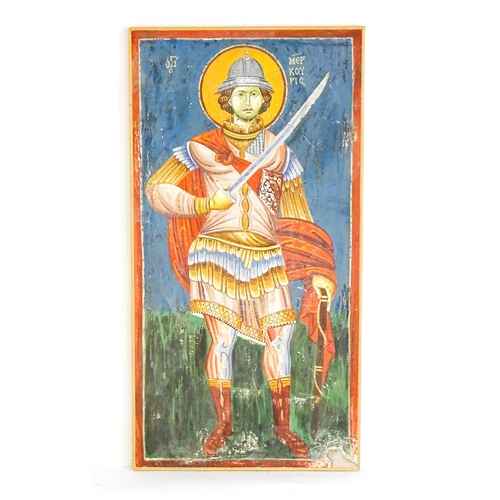 1843 - Dragomir Jacovic, Macedonian School, Watercolour, A study of a fresco depicting St. Mercurios at St ... 