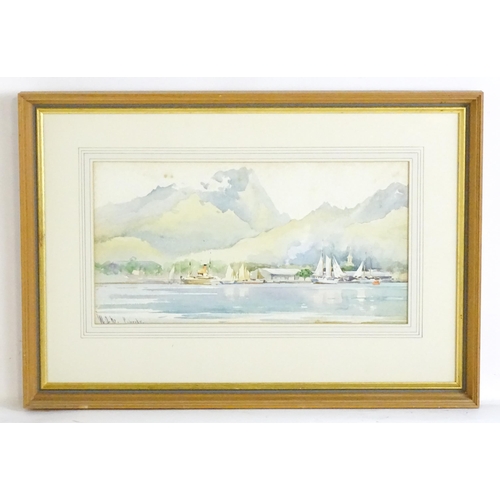 1847 - William Alistair MacDonald (1861-1956), Watercolour, Sailing ships by the Port of Papeete with mount... 