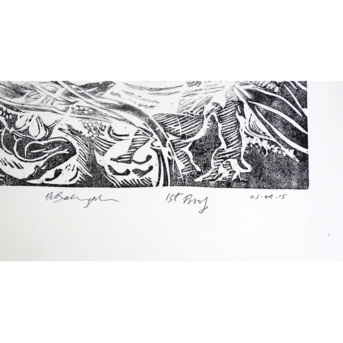 1850 - A. Ballingan? 20th century, Four signed proof linocuts, comprising Bathers in Rough Sea, Dancers in ... 