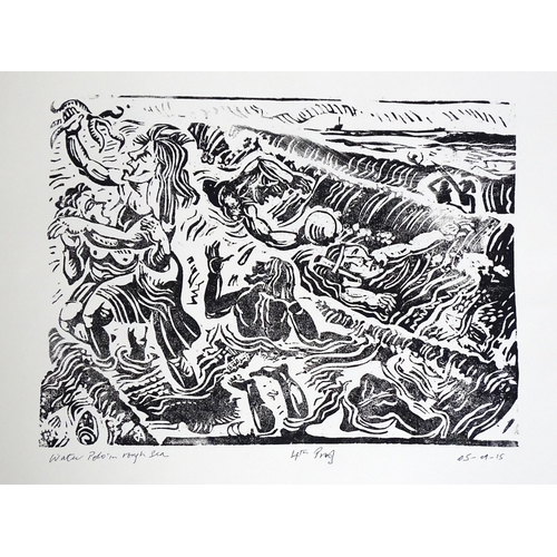 1850 - A. Ballingan? 20th century, Four signed proof linocuts, comprising Bathers in Rough Sea, Dancers in ... 