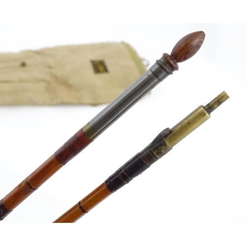 1218 - An early 20thC three-piece 10ft fly fishing rod by Hardy Bros , Alnwick , constructed from whole can... 