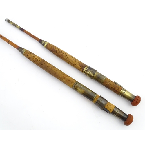 1218 - An early 20thC three-piece 10ft fly fishing rod by Hardy Bros , Alnwick , constructed from whole can... 