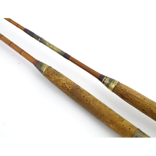 1218 - An early 20thC three-piece 10ft fly fishing rod by Hardy Bros , Alnwick , constructed from whole can... 