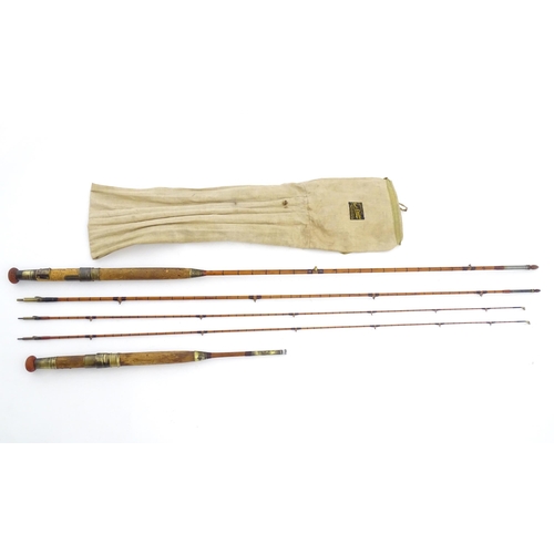 1218 - An early 20thC three-piece 10ft fly fishing rod by Hardy Bros , Alnwick , constructed from whole can... 