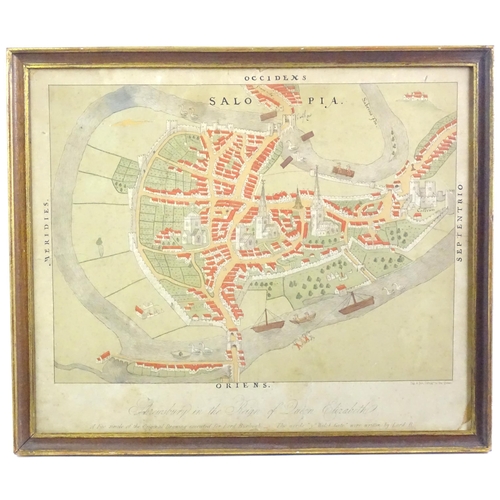 1856 - Map: A late 19th / early 20thC lithographic map titled 'Shrewsbury in the Reign of Queen Elizabeth -... 