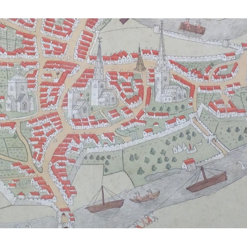 1856 - Map: A late 19th / early 20thC lithographic map titled 'Shrewsbury in the Reign of Queen Elizabeth -... 