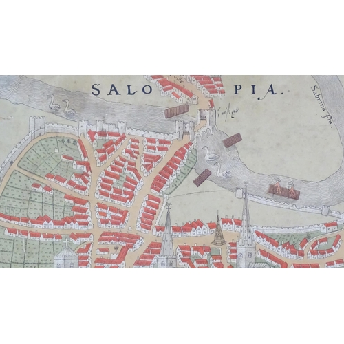 1856 - Map: A late 19th / early 20thC lithographic map titled 'Shrewsbury in the Reign of Queen Elizabeth -... 