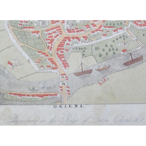 1856 - Map: A late 19th / early 20thC lithographic map titled 'Shrewsbury in the Reign of Queen Elizabeth -... 