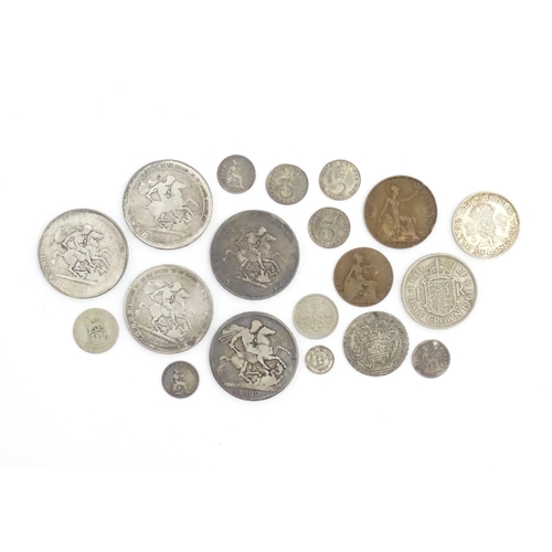 785 - Coins: A quantity of coins, to include George III & IV crowns, threepence pieces, a 1852 Ionian Isla... 