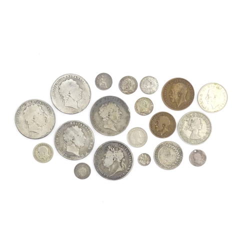 785 - Coins: A quantity of coins, to include George III & IV crowns, threepence pieces, a 1852 Ionian Isla... 