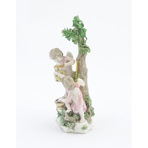 202 - A Derby bisque figural group Cupids Fishing representing Water from The Elements series. Marked unde... 