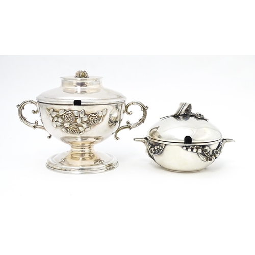 325 - Two Polish silver lidded sugar bowls / sucriers one with Art Nouveau harebell decoration, the other ... 