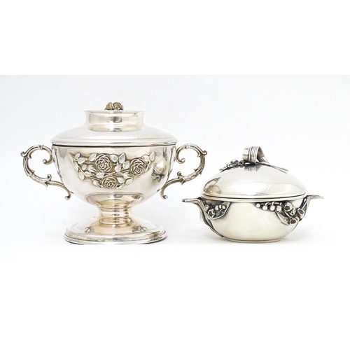 325 - Two Polish silver lidded sugar bowls / sucriers one with Art Nouveau harebell decoration, the other ... 