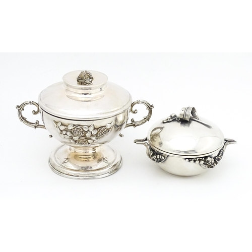 325 - Two Polish silver lidded sugar bowls / sucriers one with Art Nouveau harebell decoration, the other ... 