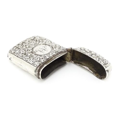 342 - A Victorian silver vesta case with engraved acanthus scroll decoration hallmarked Birmingham 1896, m... 