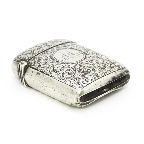 342 - A Victorian silver vesta case with engraved acanthus scroll decoration hallmarked Birmingham 1896, m... 