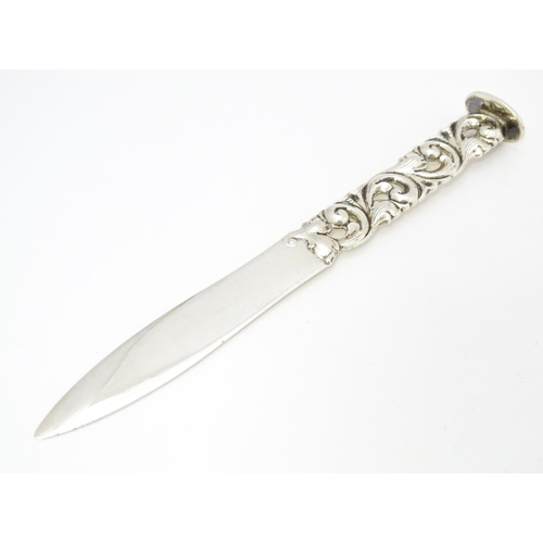 351 - A Norwegian silver letter opener / paper knife with acanthus scroll to handle and seal end, maker Br... 