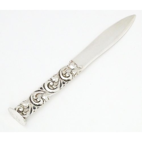 351 - A Norwegian silver letter opener / paper knife with acanthus scroll to handle and seal end, maker Br... 