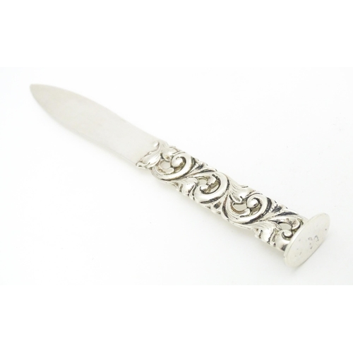 351 - A Norwegian silver letter opener / paper knife with acanthus scroll to handle and seal end, maker Br... 