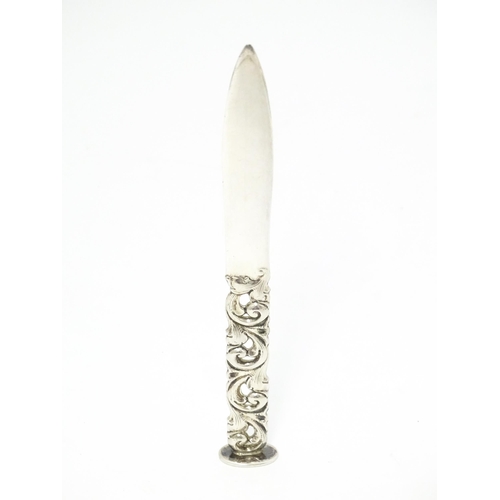 351 - A Norwegian silver letter opener / paper knife with acanthus scroll to handle and seal end, maker Br... 