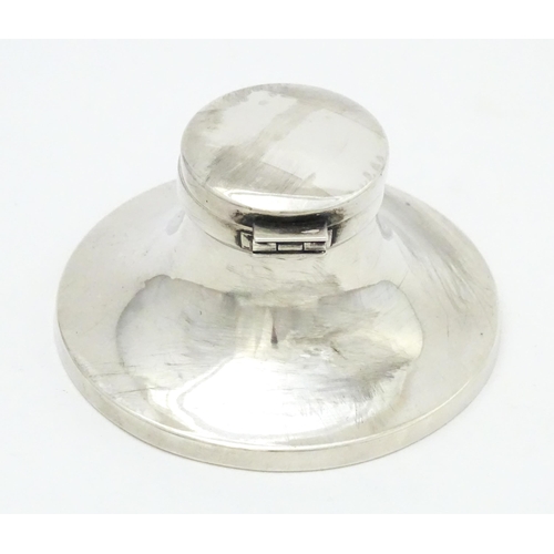 366 - A silver inkwell of capstan form with clear glass liner, hallmarked Birmingham 1918 maker Charles Bo... 