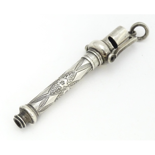 369 - A white metal combination whistle / pencil. Approx. 2 1/2