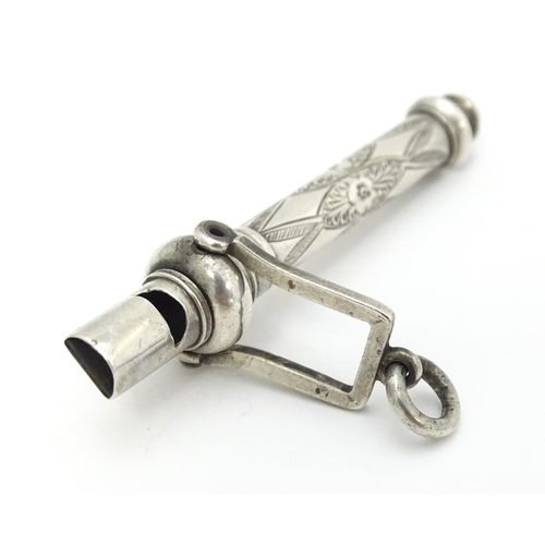 369 - A white metal combination whistle / pencil. Approx. 2 1/2