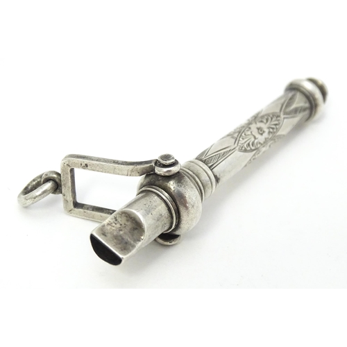 369 - A white metal combination whistle / pencil. Approx. 2 1/2