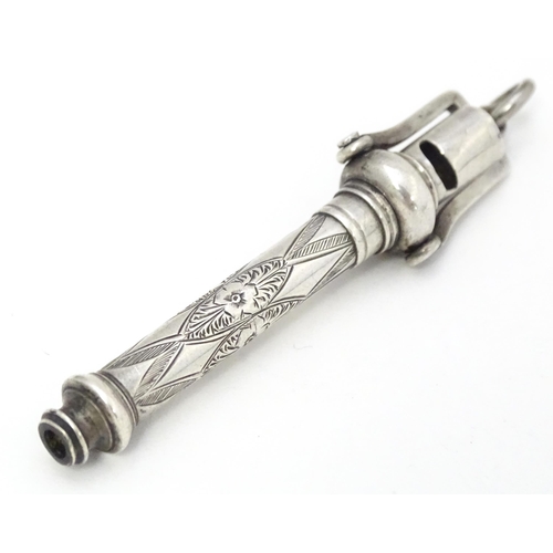 369 - A white metal combination whistle / pencil. Approx. 2 1/2