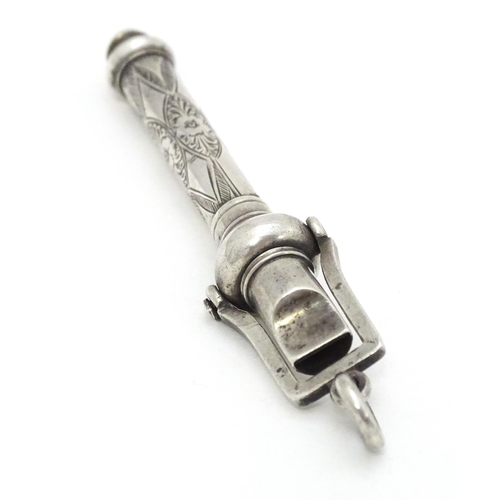 369 - A white metal combination whistle / pencil. Approx. 2 1/2